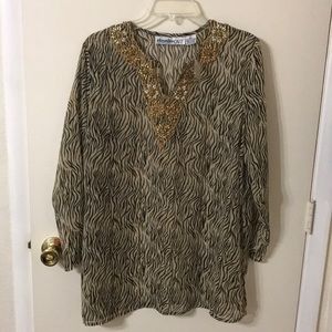 Beaded blouse tiger print